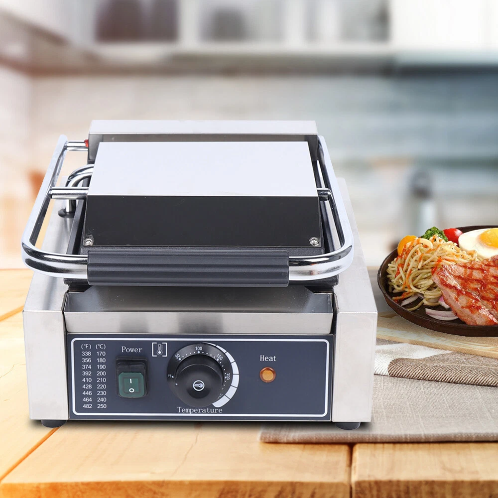 Commercial Electric Panini Press Grill Griddle Plate, Flat Sandwich Steak Maker