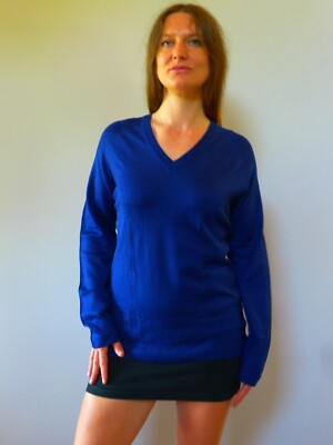 Vintage 60s 2XL unused fine blue knit v-neck top jumper  Carlton Knitting Mill'