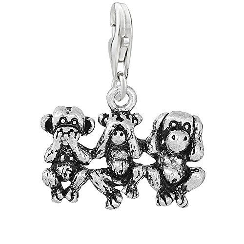 Speak No Evil See No Evil Hear No Evil Monkeys Clip on Pendant Charm for Bracele - Picture 1 of 1