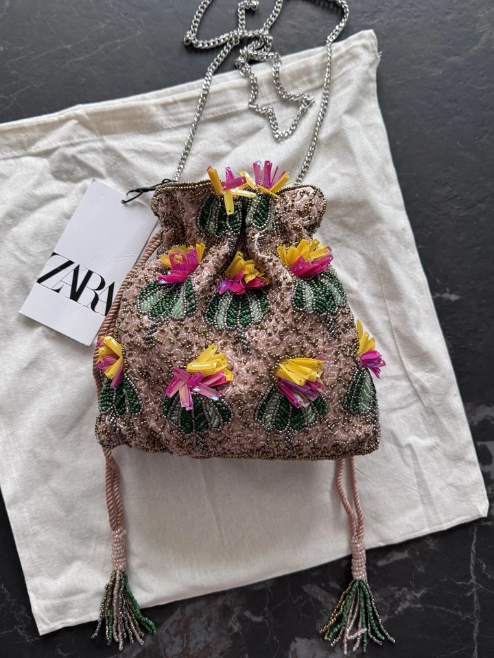 Zara Floral Beaded Mini Bucket Bag Bloggers Fave Wedding Holiday - Image 3 of 4