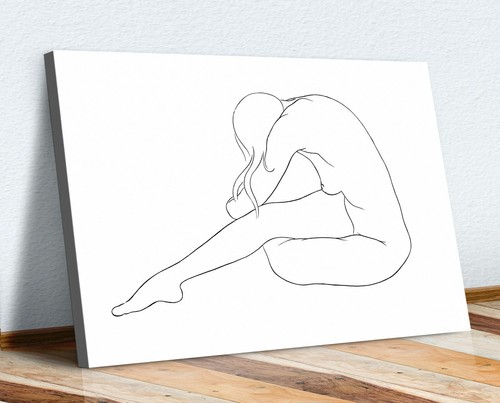 CANVAS WALL ART PRINT ARTWORK BLACK AND WHITE NUDE WOMAN LINE DRAWING - Picture 2 of 9