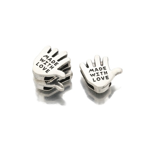 10Pcs Tibetan Silver Carved MADE WITH LOVE Hand Sliders Spacer Beads 11*2mm Hole - Picture 2 of 4