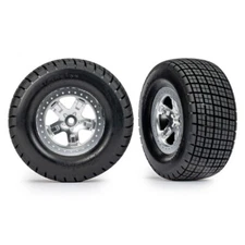 Traxxas 10475 Hoosier Tires Satin Chrome Wheels Beadlock Type (2) w/Foam Inserts