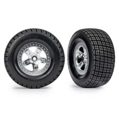 Traxxas 10475 Hoosier Tires Satin Chrome Wheels Beadlock Type (2) w/Foam Inserts