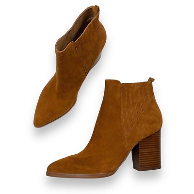 Marc Fisher Bootie Women Size 11 Tan Suede Leather Pointed Toe Alva Boots NWOT