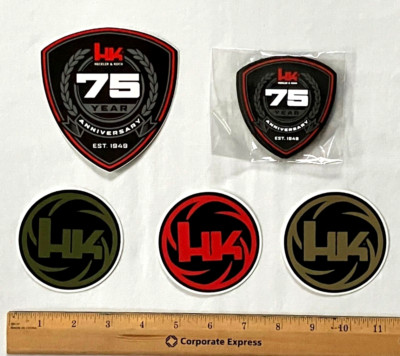 HK HECKLER & KOCH 75 ANNIVERSARY MORALE GUN PATCH, STICKERS DECALS, OR 5 PC SET