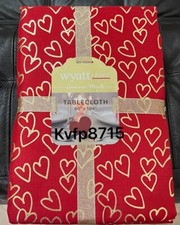   60x 104 Valentine's Day Red And Gold Heart Luxurious Wyatt Home Tablecloth