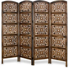 Room Divider Wood Screen - Rajasthan Antique Brown - 4 Panel Folding 72 X 80 - I