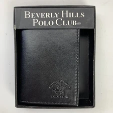 Beverly Hills Polo Club Mens Black Leather Wallet New Trifold