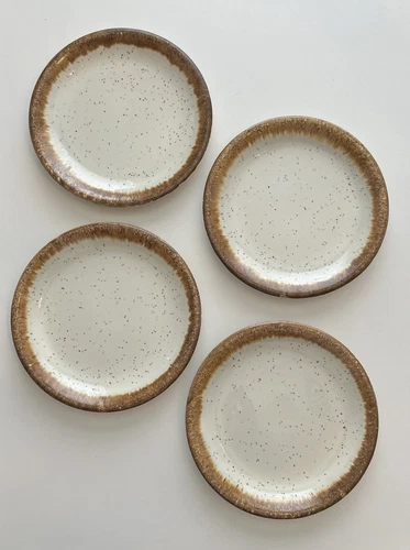 4 McCoy Pottery 7 1/2” Graystone Drip Glaze Salad Plates Granny Chic Cottage