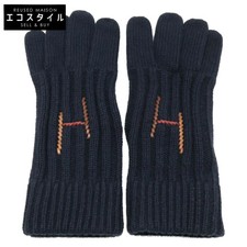 HERMES H Torsado Cashmere/Silk Gloves M Navy Men's