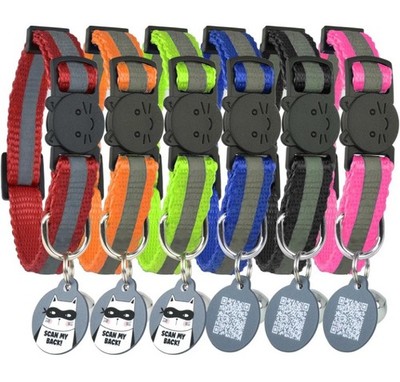 Reflective Cat Collar with ID Tags QR Code, Set of 6, Name Tag, Solid & Safe ...