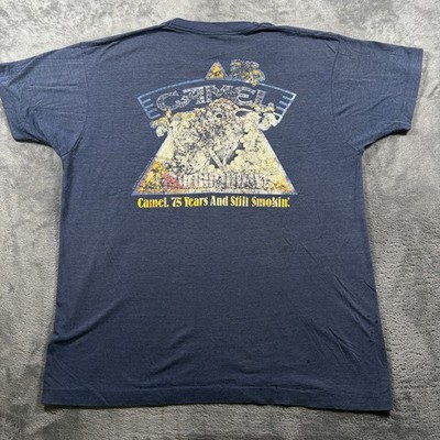 Vintage 1990s T-Shirt Mens XL Blue Camel 75 Years And Still Smokin' Retro