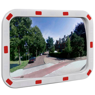 Konvex Verkehrsspiegel 40 x 60 cm weiß rot PC Kunststoff rechteckig Rahmen Halterung