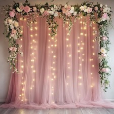 Tulle Backdrop Curtain Lights String 10x8 Ft Dusty Rose Sheer 2 Panels