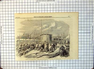 Antiker alter Druck Start Northumberland Szene Deck Männer Wickelseile 1866 342G