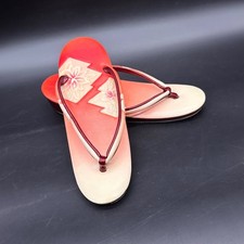 Vintage Japanese Geta Sandals Floral Red Gradient Mid Century Traditional Kimono