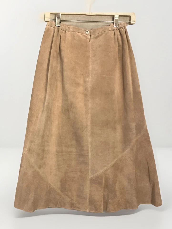 Faux Suede Skirt Midi Lined Beige Brown Western Boho Preppy Chicos X small 0 - Image 3 of 4