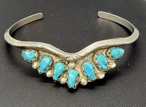 VINTAGE ZUNI STERLING SILVER & TURQUOISE BRACELET SIGNED ANGIE C