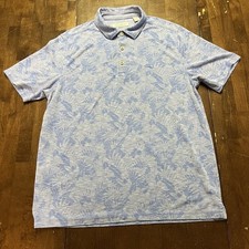 Tommy Bahama Men's Hawaiian Polo Shirt Floral Tencel Polyester Blue Sz L