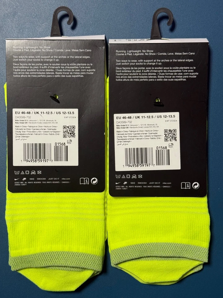 2 PACK Nike Mens Spark Lightweight No Show Running Socks UK 11-12.5 DA3589-702 - Image 2 of 4