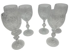 American Cut Barbara Crystal Goblets Set of 6 Vtg 1976 7.5” x 3” Water *Read*