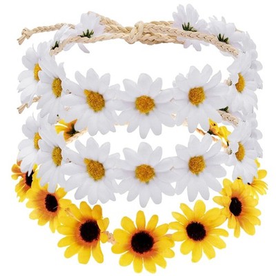 3 Pcs Sunflower Headband Hippie Flower Daisy Hairband Crown for Women | 70s Boho