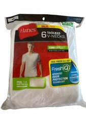 6 Hanes Tagless V-Neck T-Shirts Size XL White Comfort Soft, Fresh IQ, New