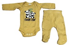 Jet Baby 2pc Set Newborn Yellow Panda Bodysuit & Footed Trousers