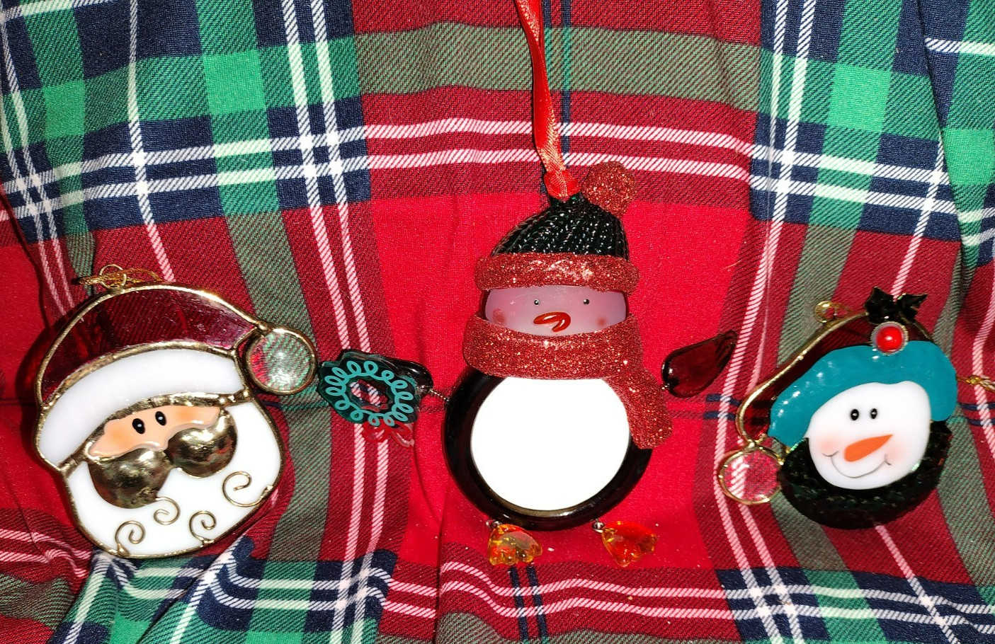Stained Glass Sun Catcher Santa Snowman & Bird Christmas Ornaments Handcrafted