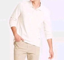 Goodfellow  Co Men's Long Sleeve Polo Shirt Ivory Size XXL New 