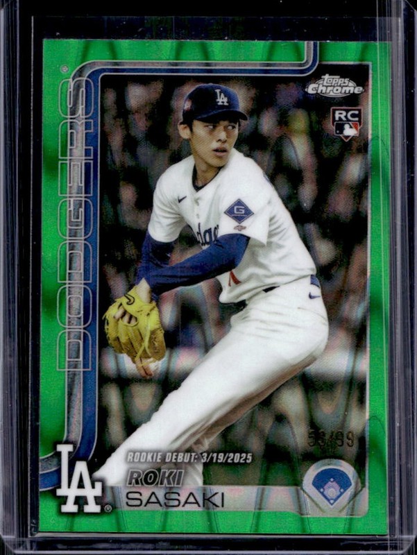 2025 Topps Chrome Update Roki Sasaki RC Green RayWave Refractor #/99 Dodgers