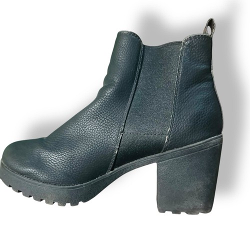 London Rebel Boots Size 8 Black Block Heel Ankle Lug Sole Chunky Casual - Picture 3 of 8
