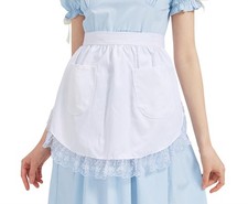 Nanxson Retro Lace Maid Costume Half Apron with Pocket White