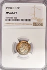1958 D TONED Roosevelt Dime NGC MS 66 FT MS 66 FB SEE VIDEO Toning Coin 10C