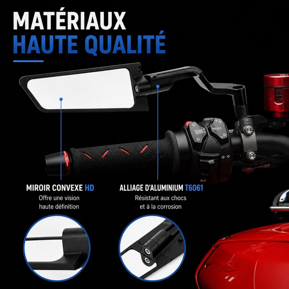 Rétroviseurs moto winglet réglables compatibles Yamaha MT-07 MT-09 MT-10 8/10mm - Photo 4/4