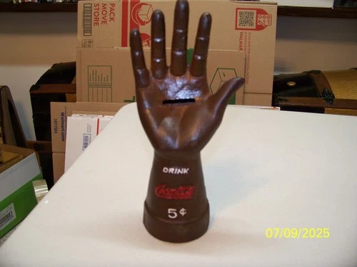 Vtg Style Cast Iron Drink Coca-Cola  Hand Coin Bank 8 Inch