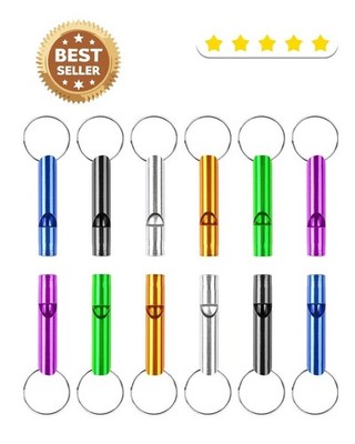 12 Pack Emergency Whistle Keychain, Aluminum Extra Loud Safety Whistles 6 Colors