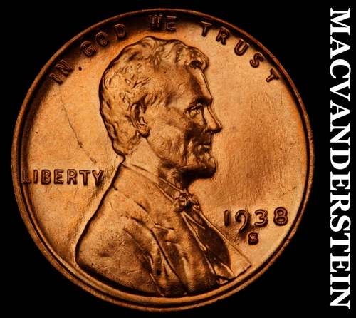 1938-S Lincoln Wheat Cent- Red- Choice Gem Brilliant Uncirculated Luster #J2588