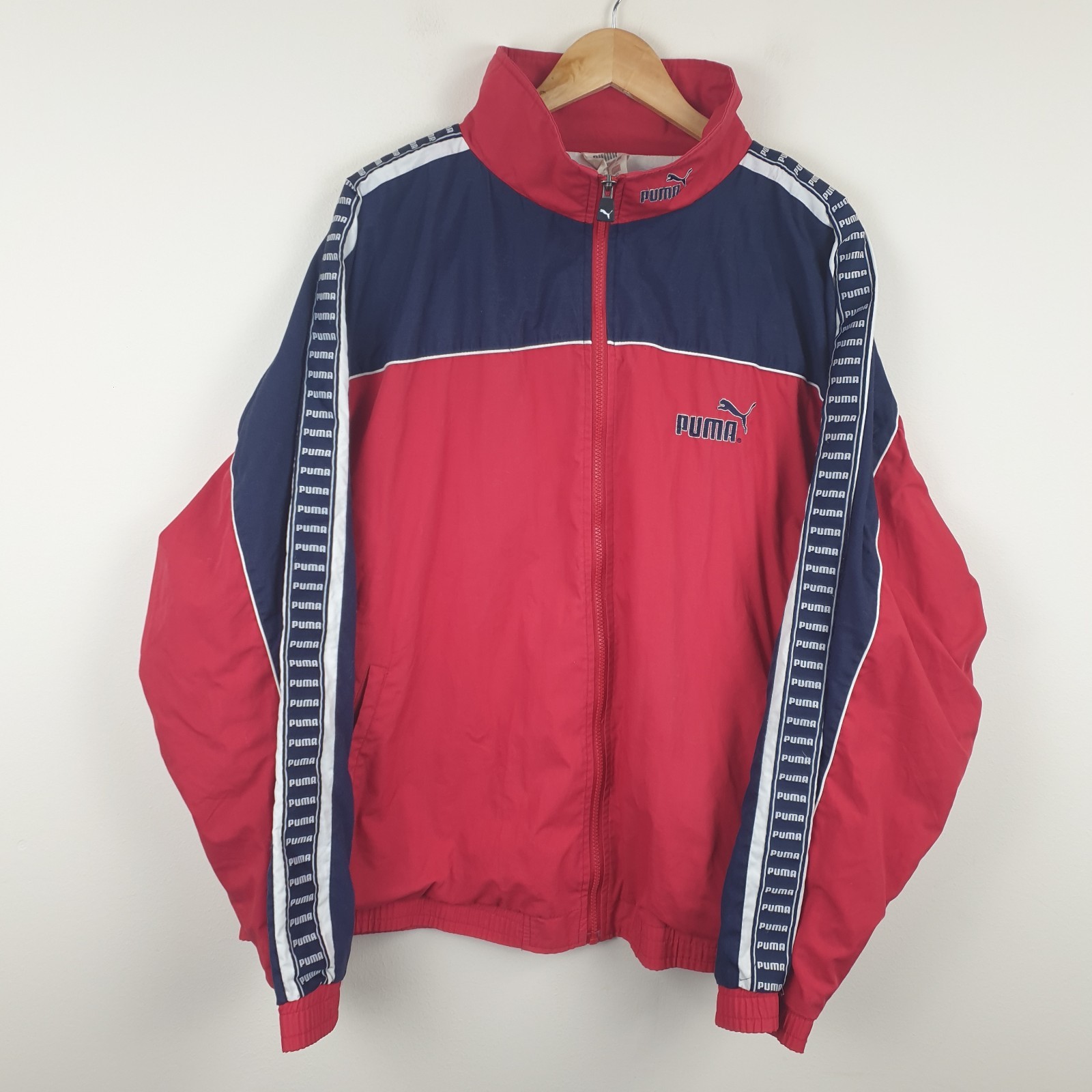 Vintage Puma Track Jacket Mens XL Red Blue Full Zip Tracksuit Top 90s