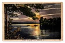 Vintage Sunset on Lake Winnipesaukee NH Postcard Tichnor Bros 1915