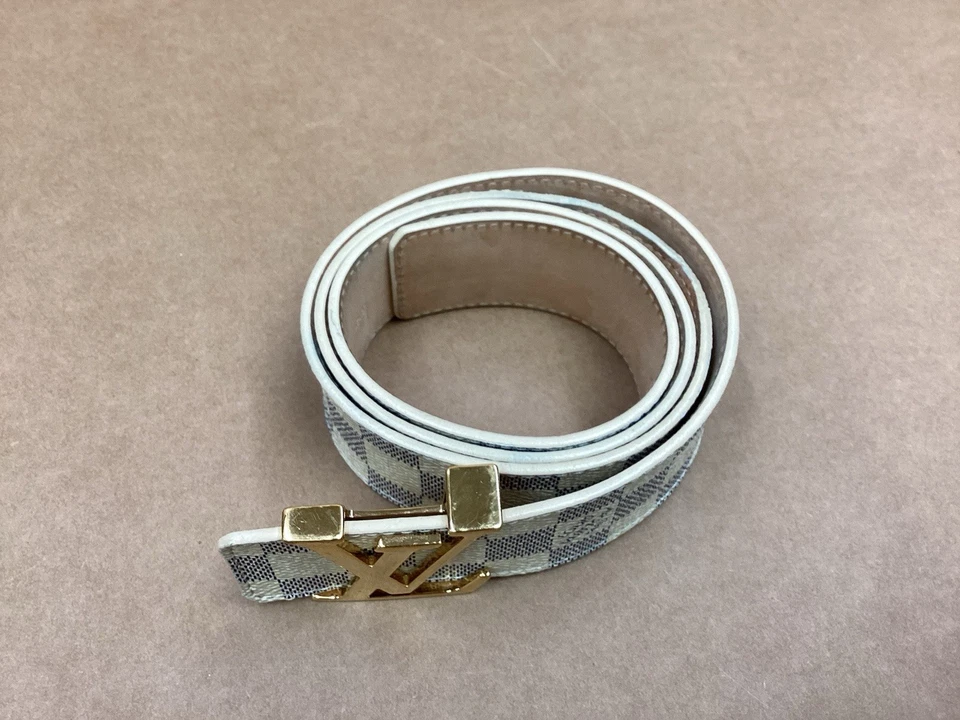 Talla 90/36 - Cinturón Louis Vuitton Damier Azul Cuero Blanco/Dorado 100% Auténtico! Foto 3 de 4