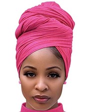 Head Wraps for Black Women Stretch Head Scarf Long African 1pcs -Deep Pink