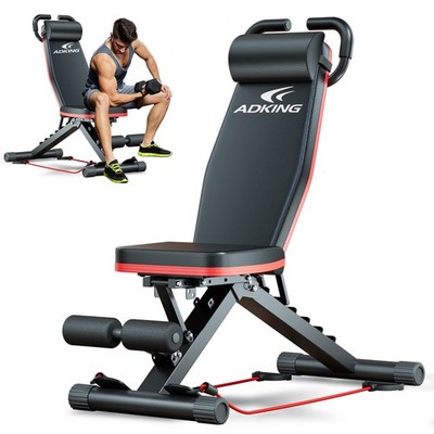 Adjustable Foldable Exercise Weight Bench Workout Bench Gym w/Resistance Bands