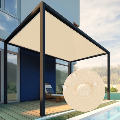 8-15ft Beige Waterproof Straight Edge Sun Shade Sail Canopy Cover for Outdoor