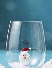 New Anthropologie Santa Yuletide Stemless Wine Glass Jolly Icon