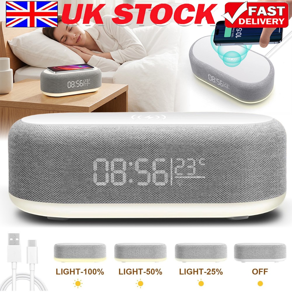 Alarm Clock Wireless Charger Dock Charging Station With Night Light Thermometer