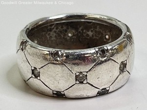 925 Sterling Silver CZ Quilted Band Ring 6.5g