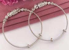 Women's Adjustable Silver Bangle Bracelet • 2 Set Tarnish Free Jewelry New | UK