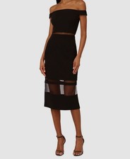 Adrianna Papell Women's Black Mesh-Panel Off-The-Shoulder Sheath Dress Size 10